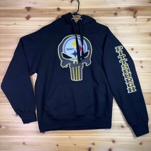 Jon Lauren Pittsburgh Steelers Hoodie Mens Medium Black Punisher Skull Hoodie